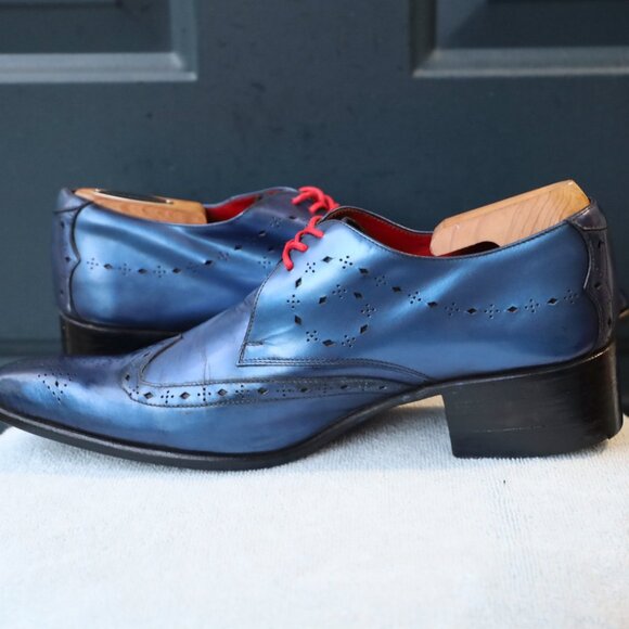 SALE - Jeffery-West 8-D US Blue Mens Wingtip Burnished Oxford Dress Shoes main image 10